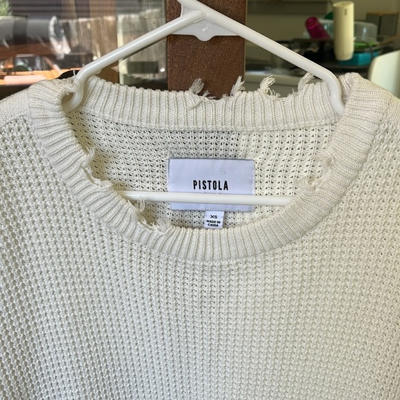 Pistola Olga Distressed Crewneck Knit Pullover Sweater | White | Size XS - Picture 4 of 8